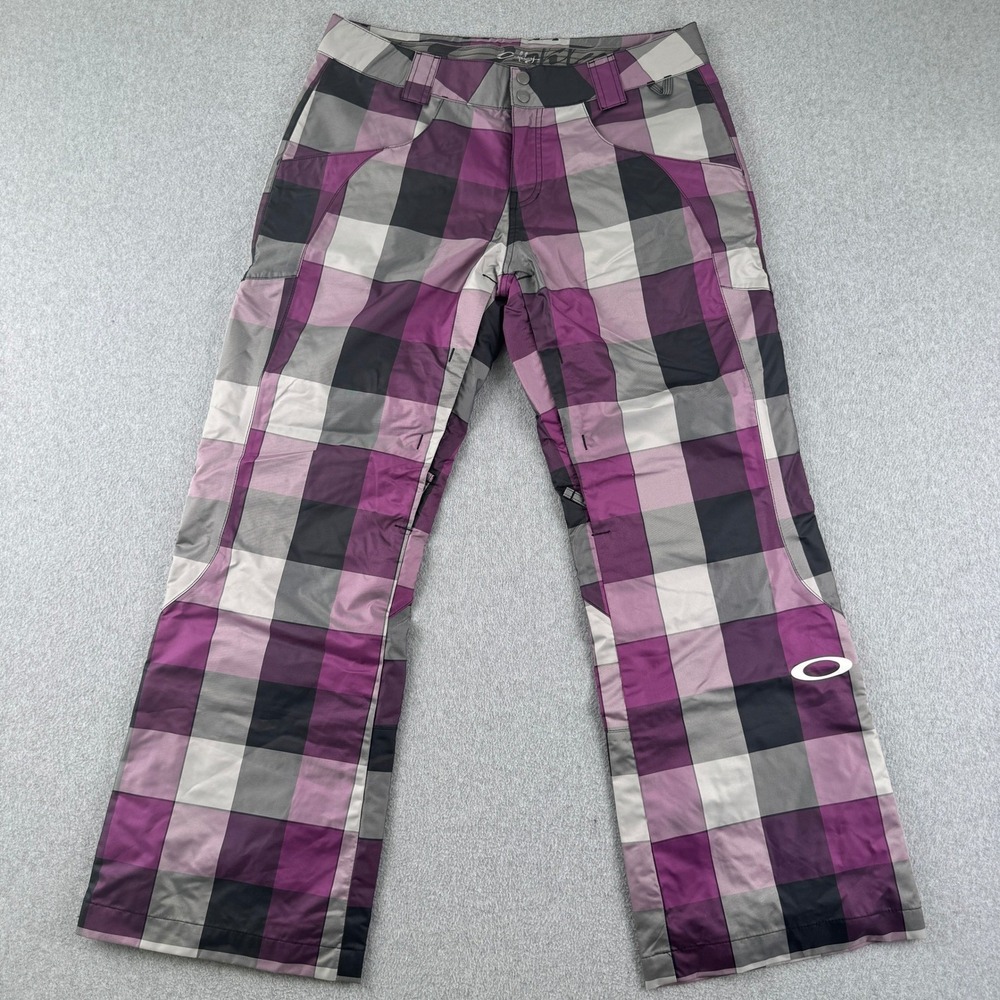 Oakley Snow Pants Womens Medium Purple Plaid Loose Fit Ski Snowboard Winter